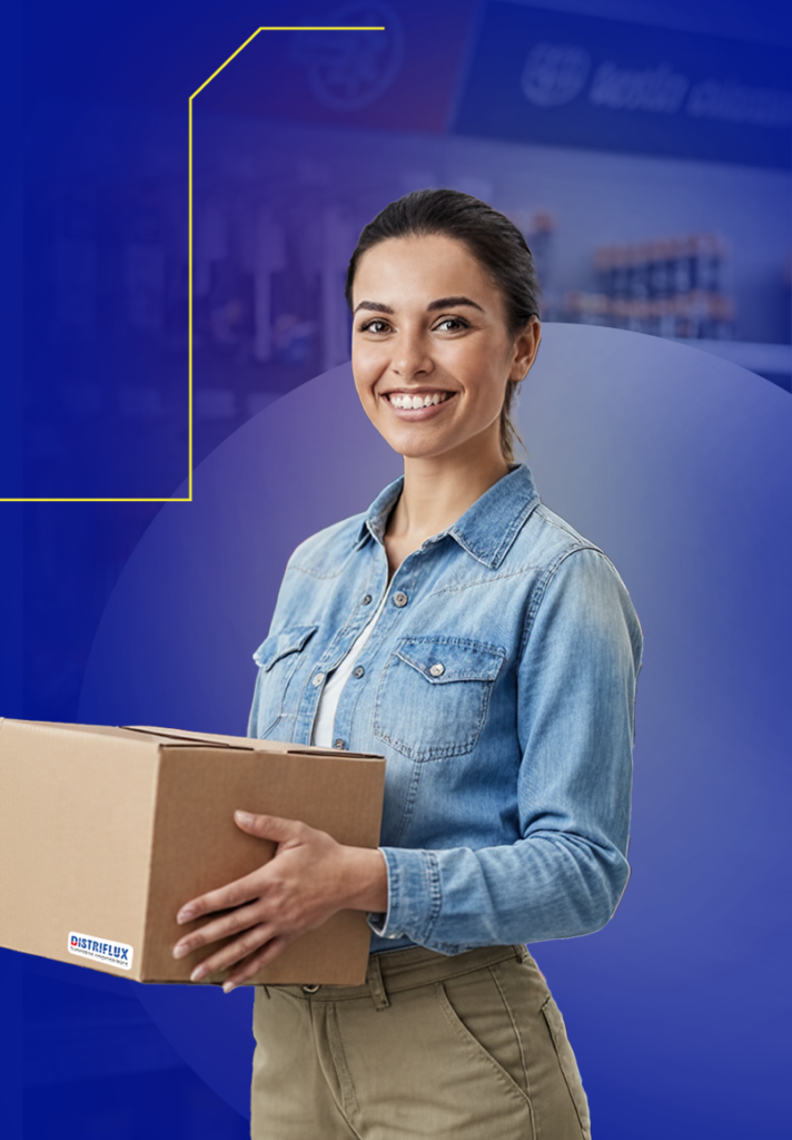 Cliente feliz recibiendo el pedido de Distriflux