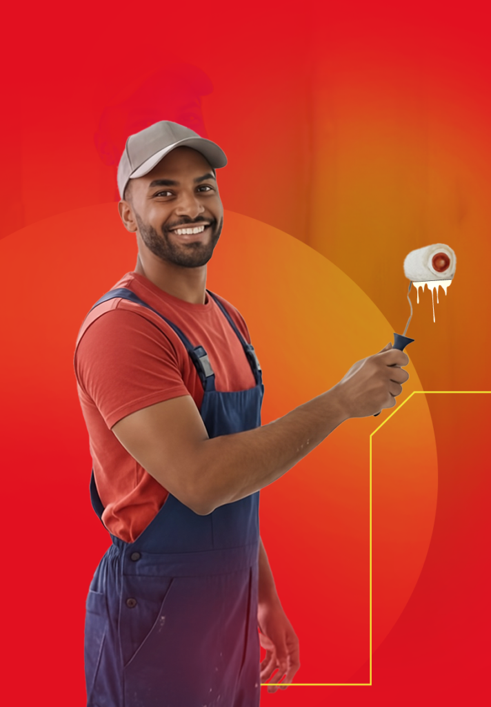 Cliente feliz pintando una pared